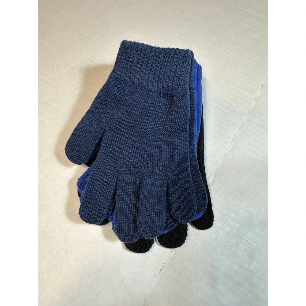 wonder nation kids 3 pack of knitted gloves one size black blue